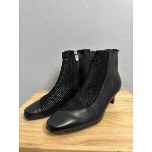 BeautiFeel Black Leather Suede Kitten Heel Ankle Boots Metallic Shoes 40